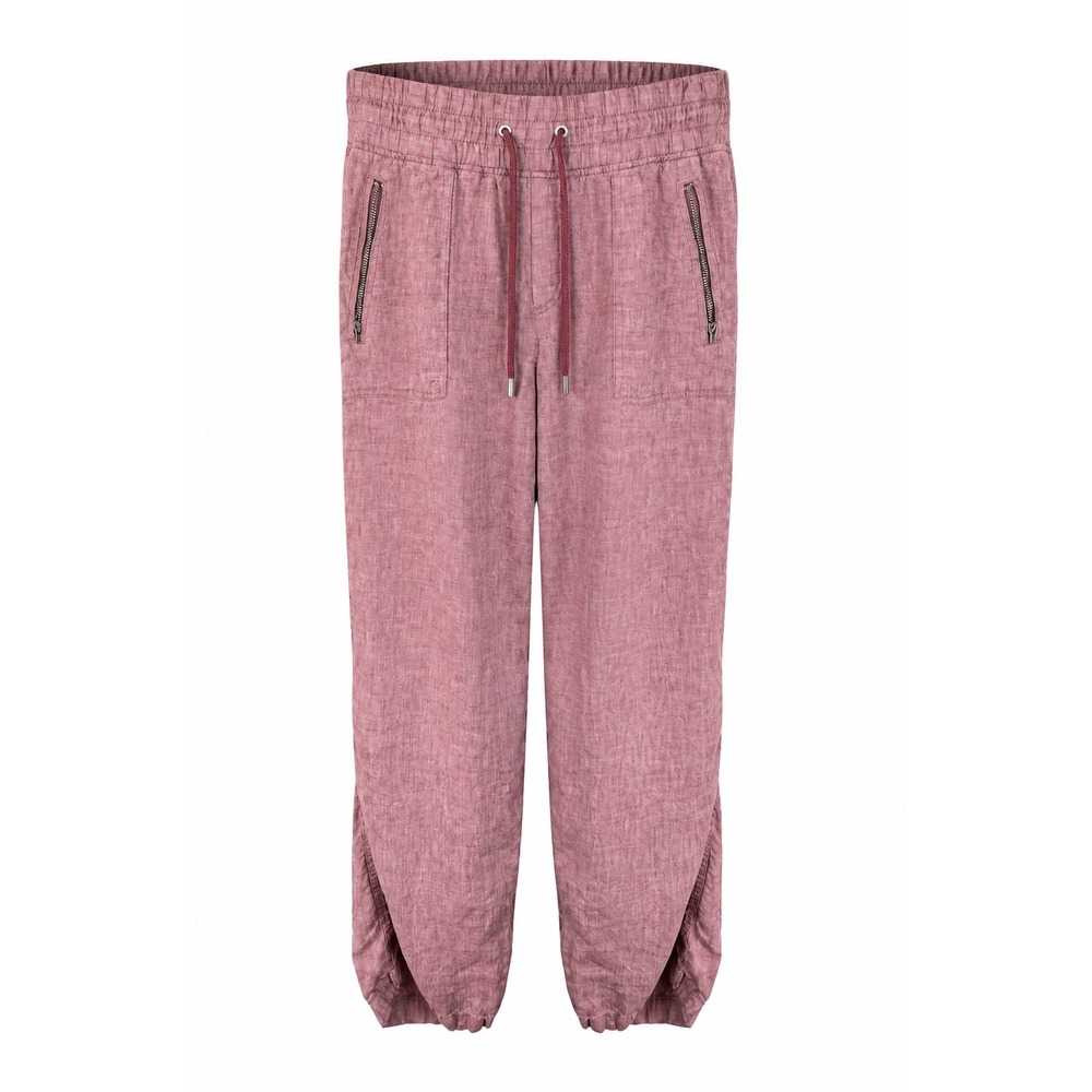 Athleta Cabo 100% Linen Wide Leg Pants Womens 12 Pink Crop Pull On Coastal Beach